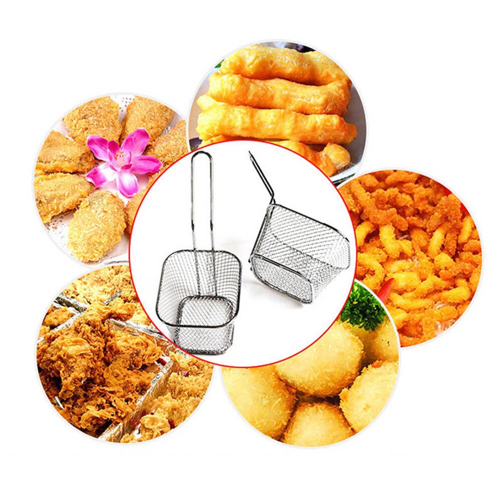 Stål madklemme snack frituresi buffet stegt tang mesh dørslag olieaftapning rustfrit stål mini chips pommes frites serveringskurv
