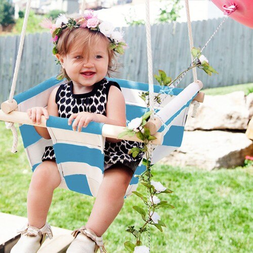 Svava Ahşaplı Baby Swing Turquoise-White Black-White: Turquoise White