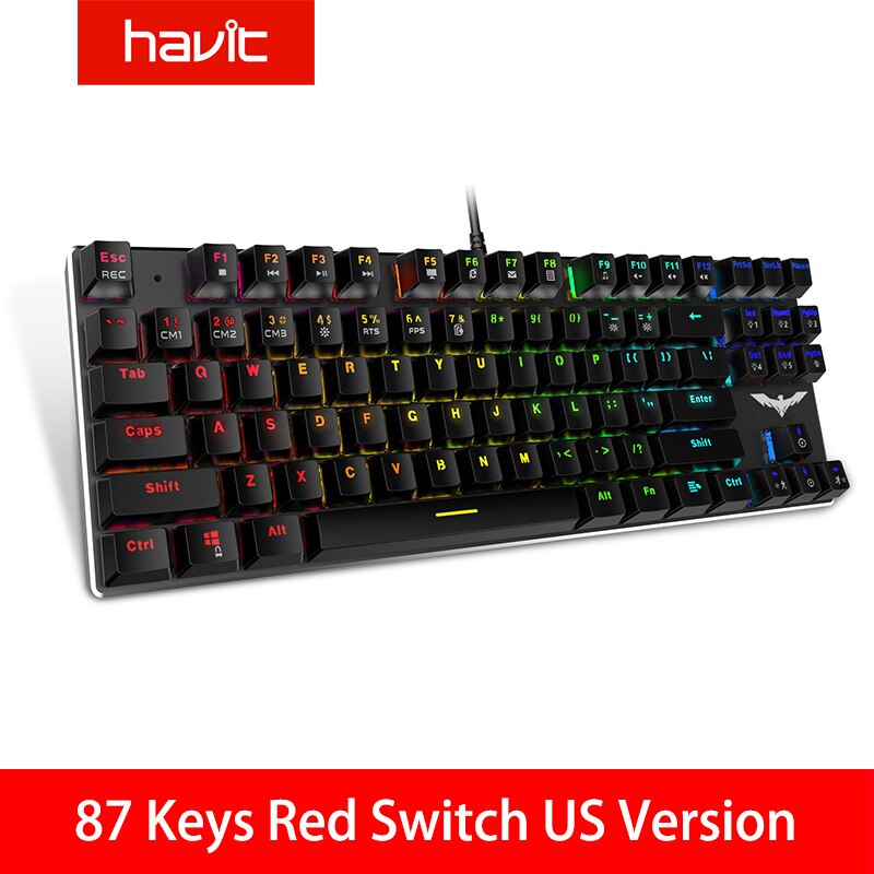 HAVIT Mechanical Keyboard 87 / 104 Keys Blue / Red Switch Wired USB Gaming Keyboard Backlight RU/US Keyboard For Desktop Laptop: 435 Red US