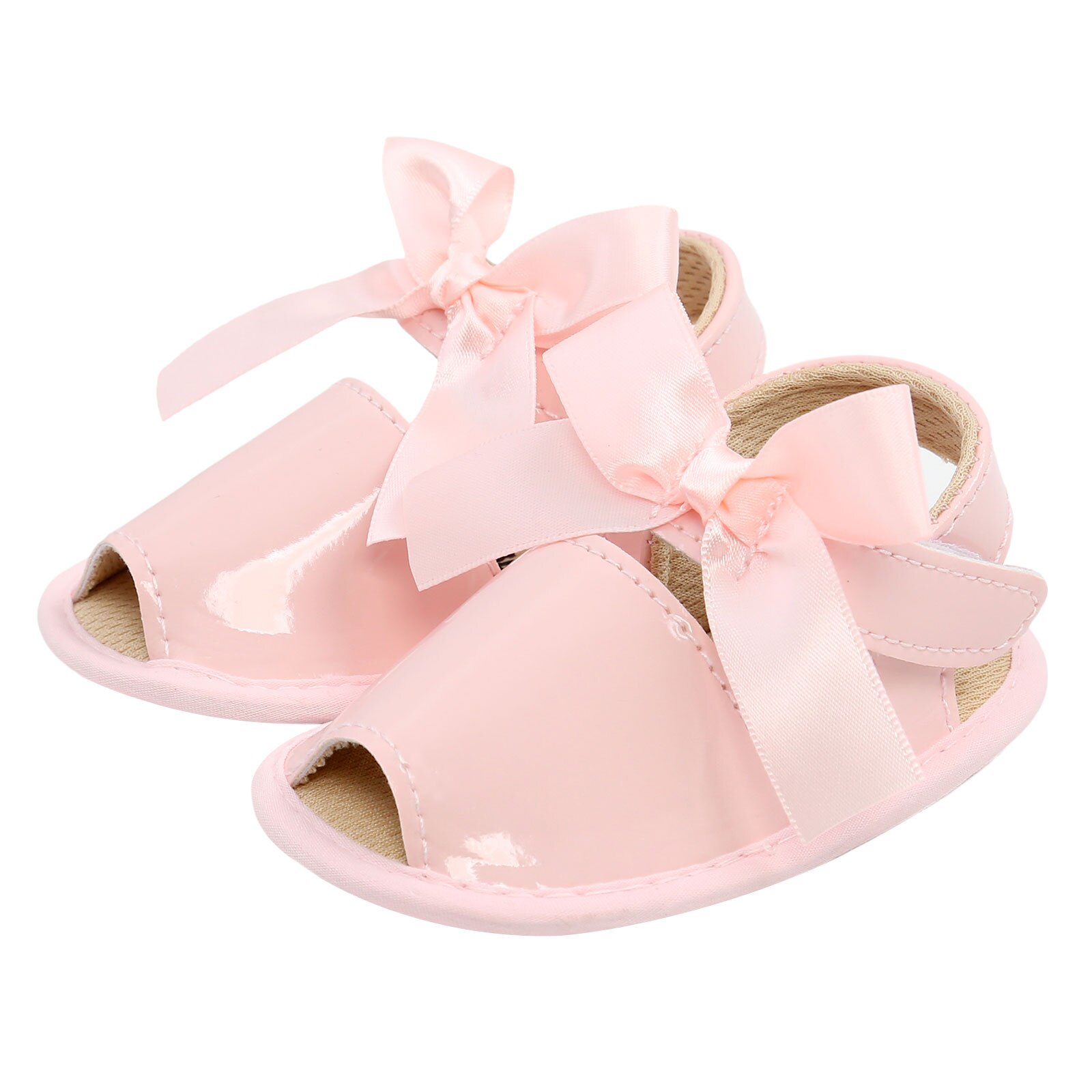 Sandales pour bébés filles, chaussures respirantes à semelle souple avec décoration à nœud papillon, pour photographie de fête: Rose / 0-6 mois
