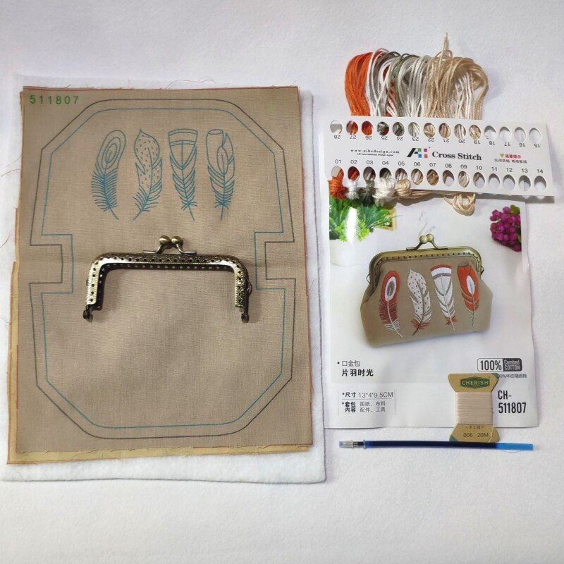 Handwork Crafts DIY Embroidery Coin Purse Cloth Material Package Embroidery Kit Flower Alone Handmade Cross Stitch kit