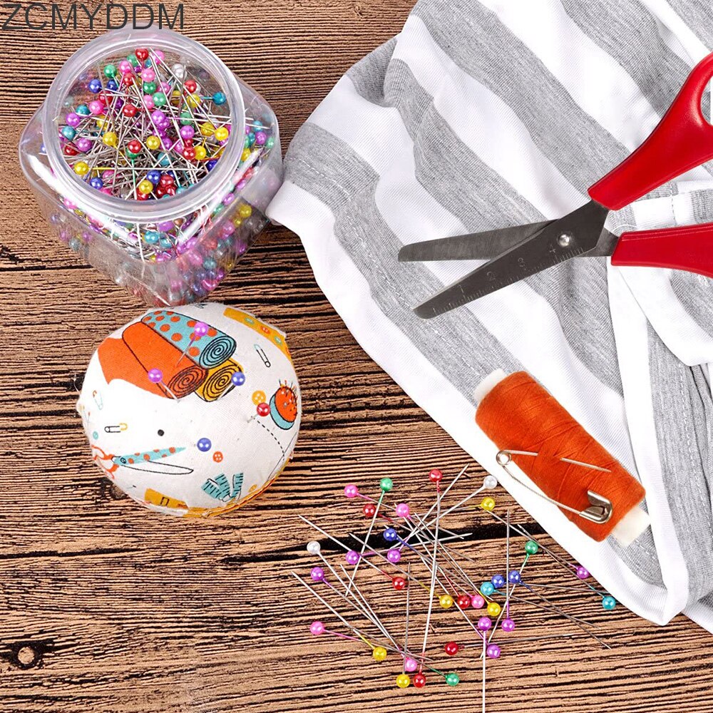 ZCMYDDM 500pcs Pearl Head Needle Head Pins with Fabric Covered Pin Cushion for Dressmaking Jewelry Quilting Sewing Crafts Tools