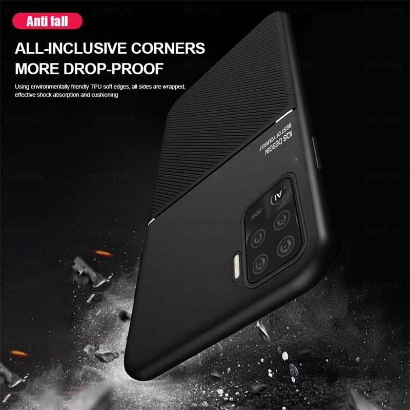 Lederen Textuur Magnetische Autohouder Silicon Bumper Shockproof Coque Cover Voor Oppo Reno5 Licht Reno 5 Lite 5 Lite case Cover