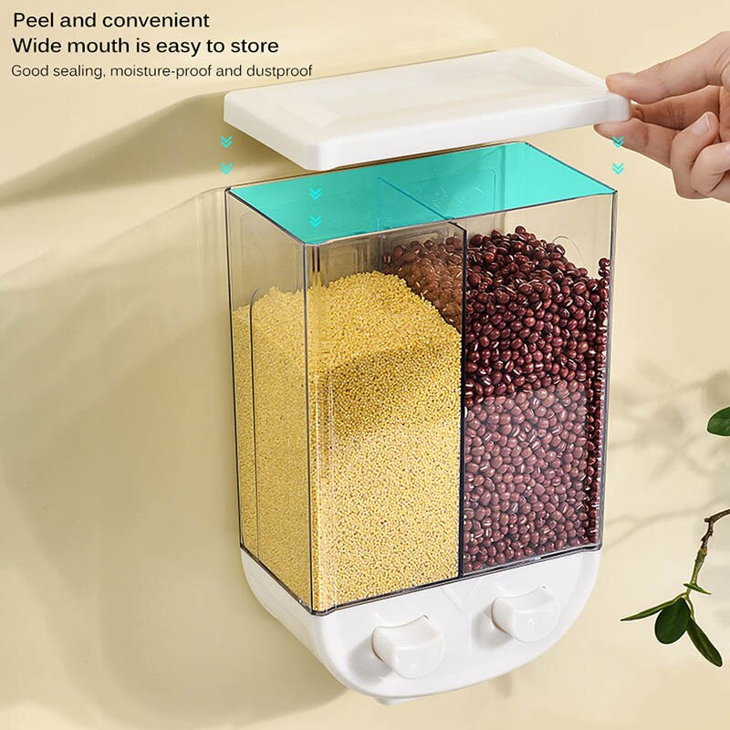 Wall Mounted Press Cereals Dispenser Grain Storage Box Dry Food Container Organizer Kitchen Accessories Tools