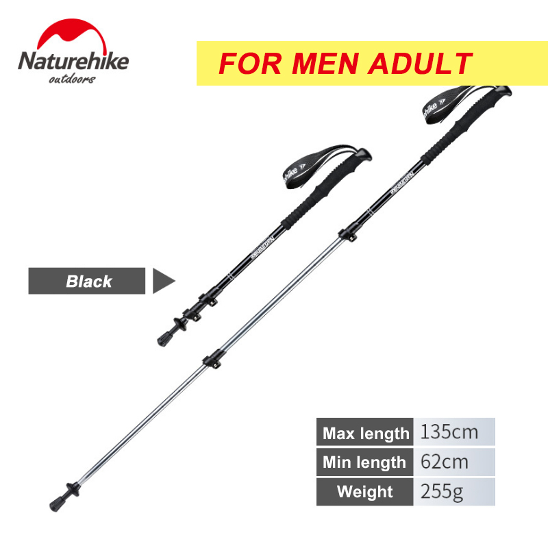 NatureHike ST01 External Quick lock Trekking pole hiking telescope stick nordic walking stick hand Crutch Alpenstocks Adult Kids: Black 135cm