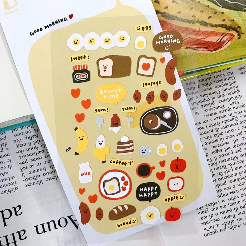Brunch tid söta koreanska klistermärken scrapbooking tillbehör journalföring collage material bröd baka telefon dagbok dekoration