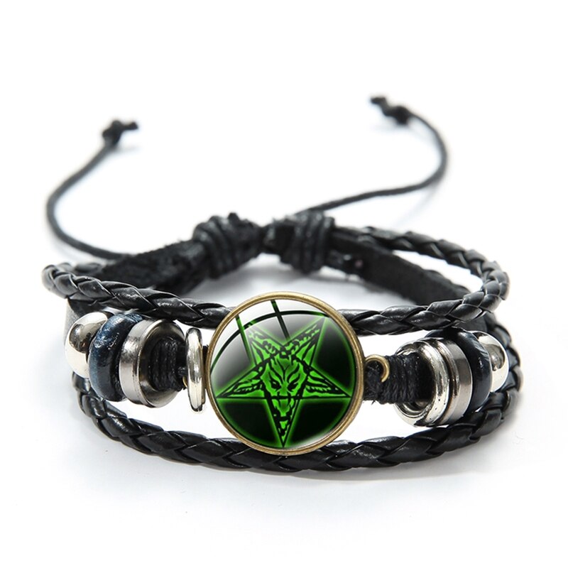 Red Goat Head Braided Bracelet Men Retro Bronze Pentagram Pattern Leather Bracelets Bangle Satanism Gothic Style: Style 2