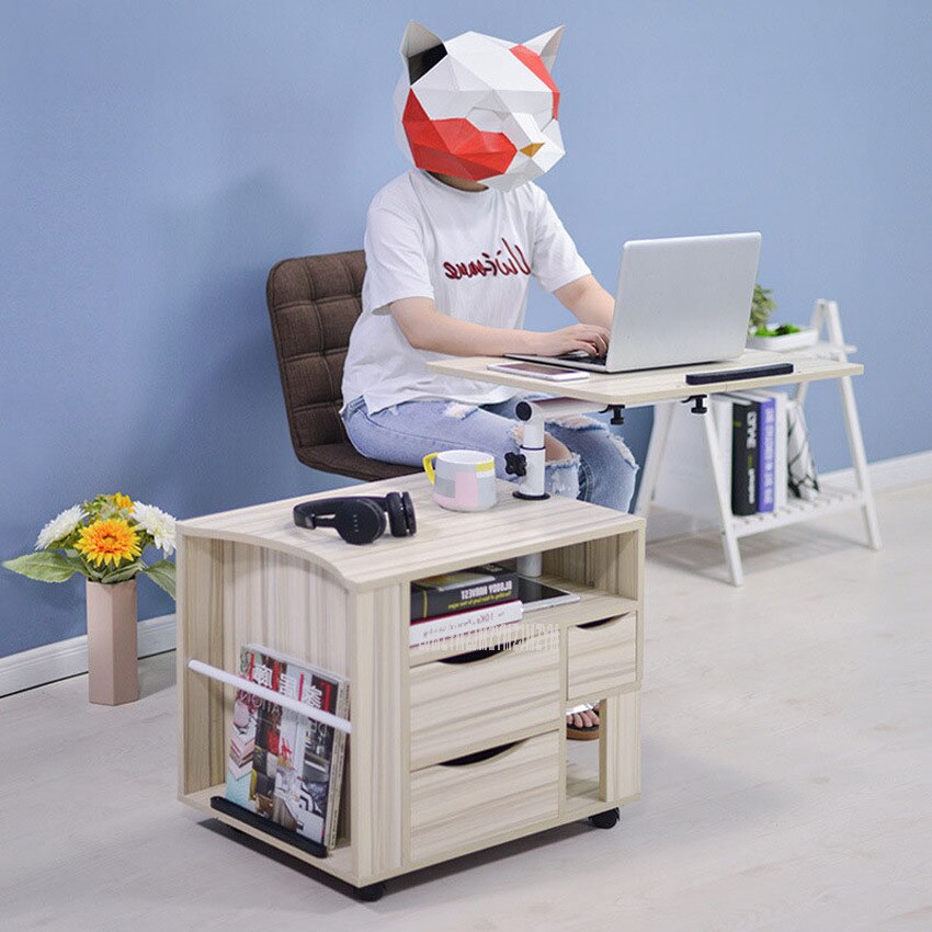 Movable Laptop Nightstand Bedside Liftable Desktop Notebook Laptop Desk Cabinet Wood Multifunctional Storage Cabinet