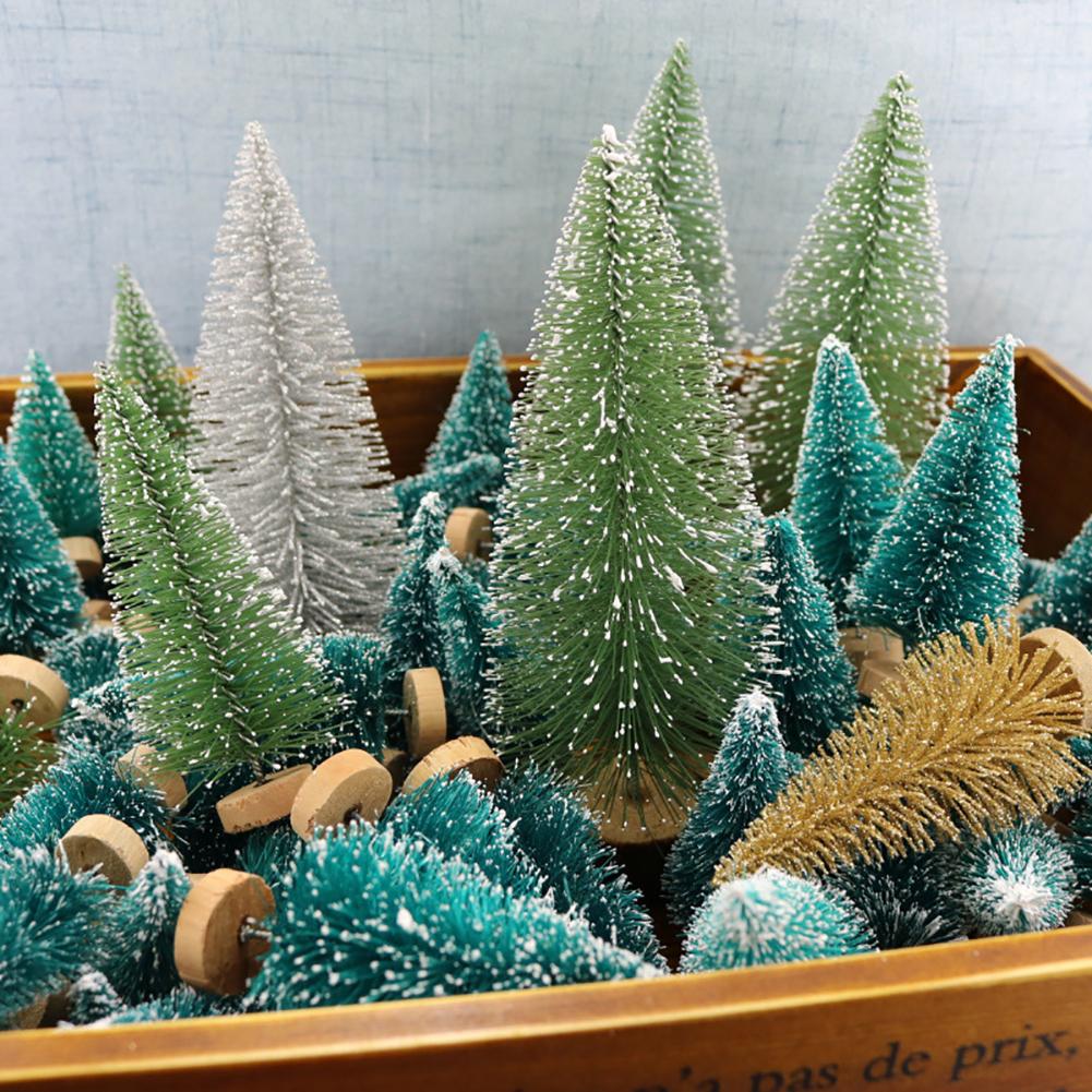 12pcs Decorated Small Christmas Tree Cedar Pine On Sisal Silk Blue-green Gold Silver And Red Mini Christmas Tree Ornaments