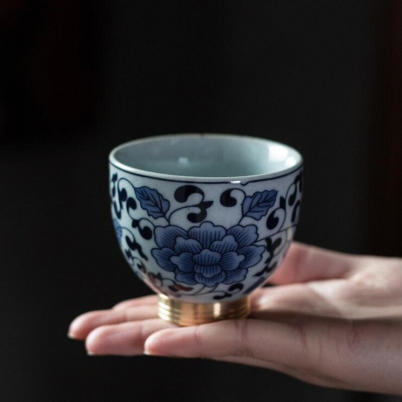 Tasse à thé en porcelaine bleue et blanche - Grand séparateur de