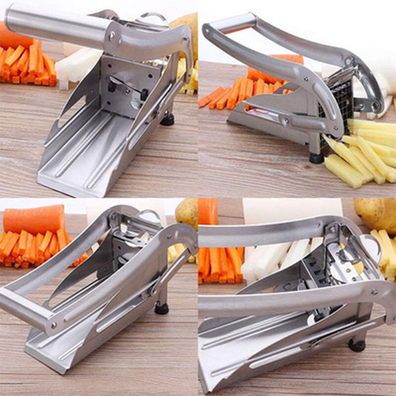 Cortador de patatas fritas Manual de acero inoxidable con cabezales, máquina cortadora de tiras, herramienta para hacer patatas fritas y zanahorias