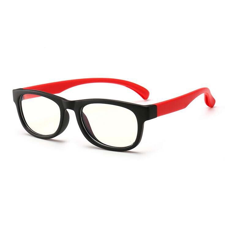 Dreng og pige anti-blå firkantet børn optiske briller silikone barn flad spejl briller stel briller: Sort ramme rød