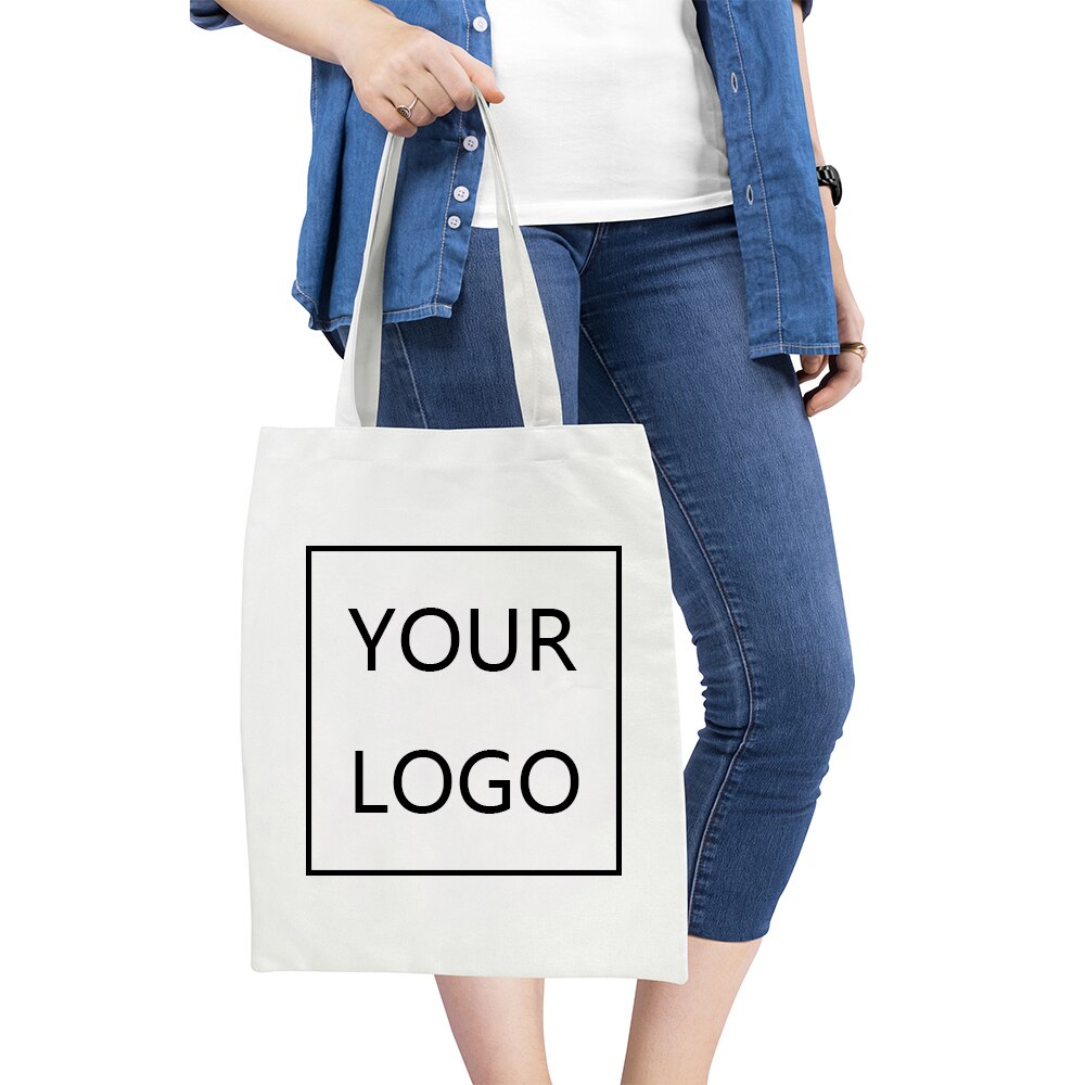 Bloemen Printing Boodschappentas Canvas Tote Bag Print Wit Schouder Bakken Voor Reizen Boodschappentassen Herbruikbare Eco Katoen Handtassen: Your Logo