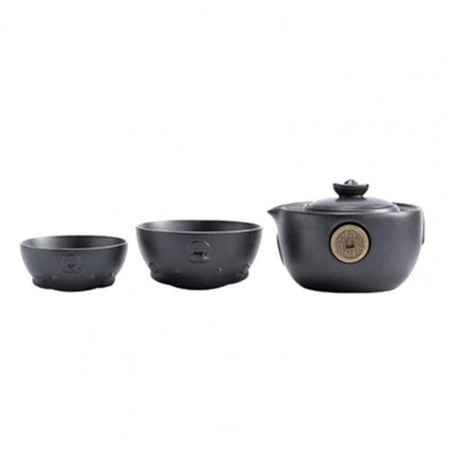 Ox Year Ceramic Teapoter Tea Cups Set Home Travel Office Drinkware: Black