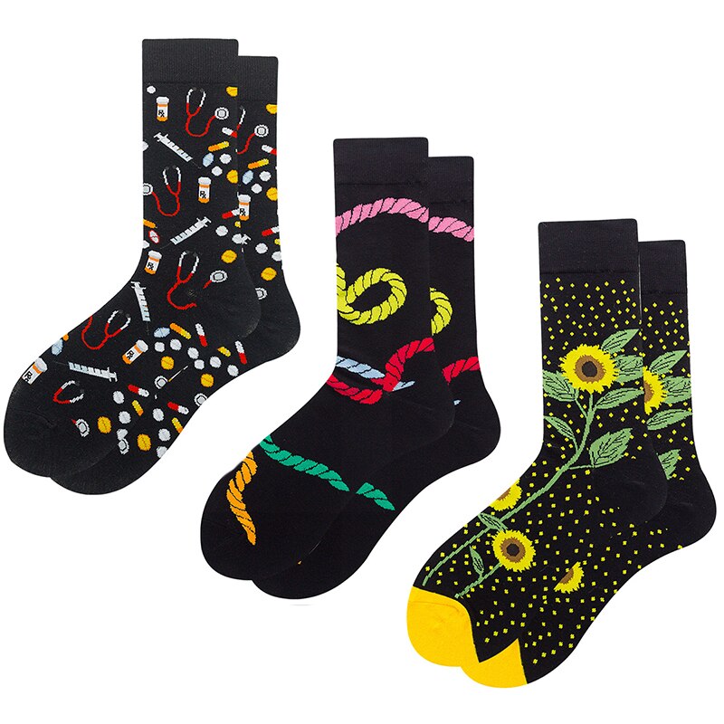 3pairs Funny Socks Personality Cotton Men& Women Sports Socks Beer Mouse Rabbit Shrimp Stamp Animal Food Fruit Cycling Socks: 2