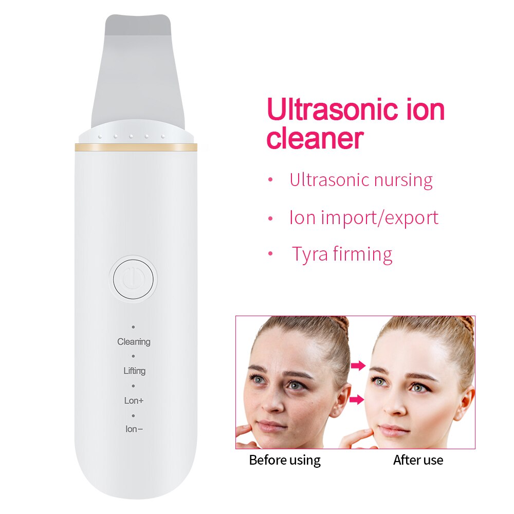 Ultrasonic Skin Scrubber Vibration Face Blackhead Remover Facial Scrubber Shovel Clean Cavitation Peeling Facial Lifting