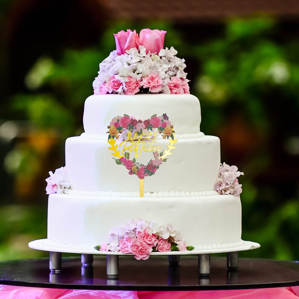 Acrylic Cake Insert Card Wedding Dessert Topper Happy Birthday Cake Topper for Cupcake Birthday Party Decoration