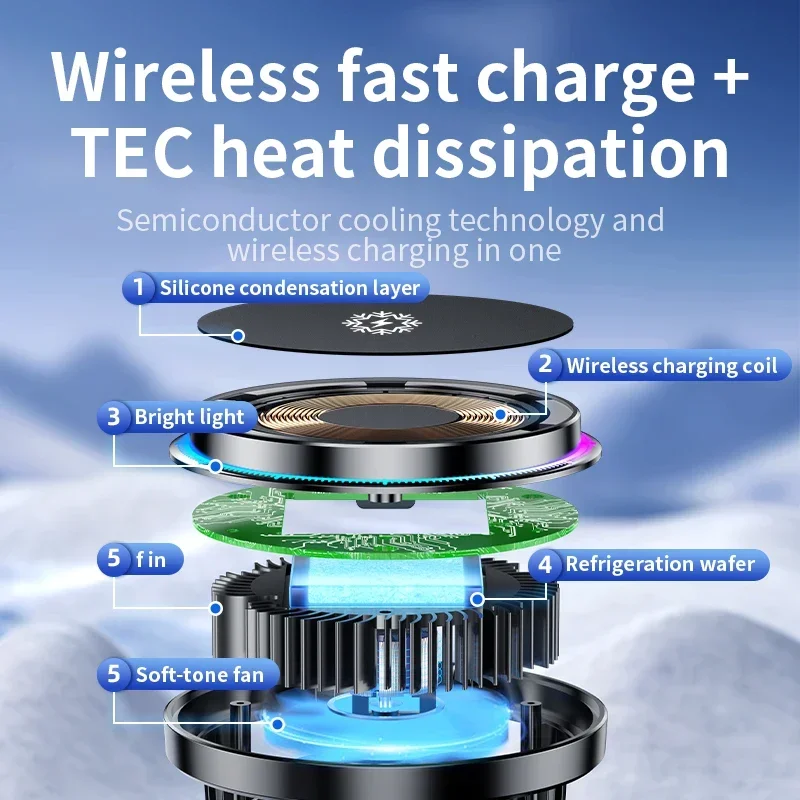 30W ice Cooling Magnetic Wireless Car Charger for iPhone16 15 14 13 12 Pro Max MacSafe Car Phone Holder Fast Charging Station
