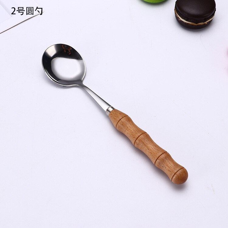 Yomdid 1pc middags kniv gaffel skje med tre håndtak rustfritt stål bestikk western food dessert servise gaffel skje servise: Rund skje 2