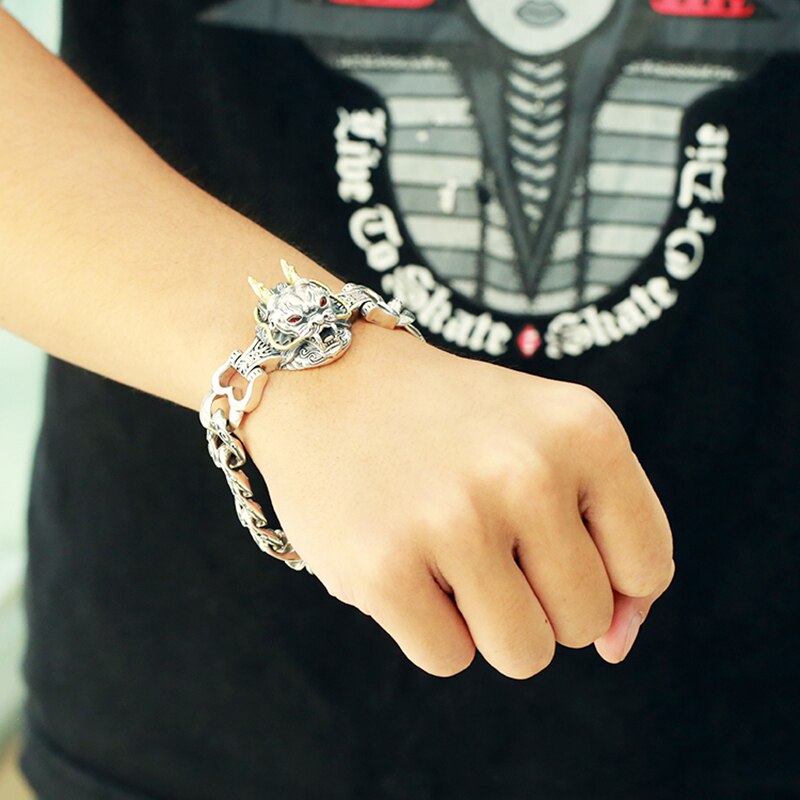 Dominanter Trend: silbernes herrenarmband mit drachenmotiv Ich bin chinesischen retro-stil, dick, Hüfte-hüpfen-schmuckaccessoire