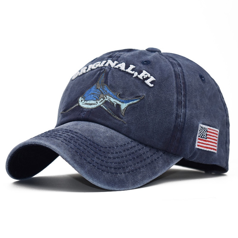 Spring, Summer And Autumn Washed Embroidered Shark Baseball Cap , Ladies Letter Bone Cap, Men's Dad Hat