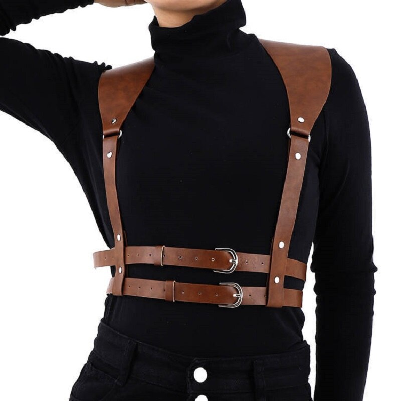 Harnais de poitrine gothique en cuir PU pour hommes, bretelles de gilet, ceintures de taille, Costumes de Cosplay, Punk rétro