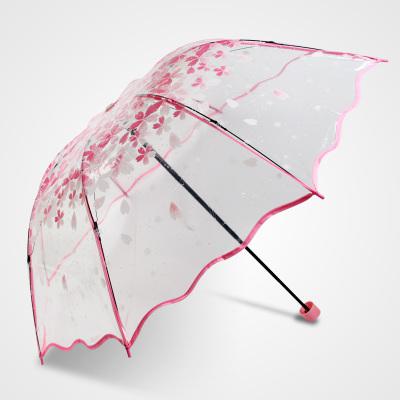 Róża piękny przezroczysty trzy składany parasol japonia kobiety składany deszcz Parapluie koronkowy parasol kobieta biegów wodoodporny: C