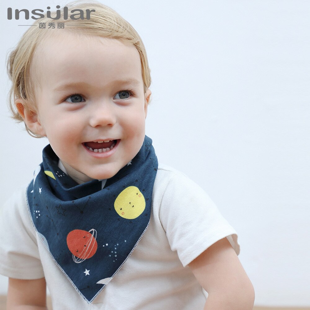 2 Pack Cotton Baby Bibs Baby Double-Sided Snap Button Triangular Baby Bibs Scarf Bib