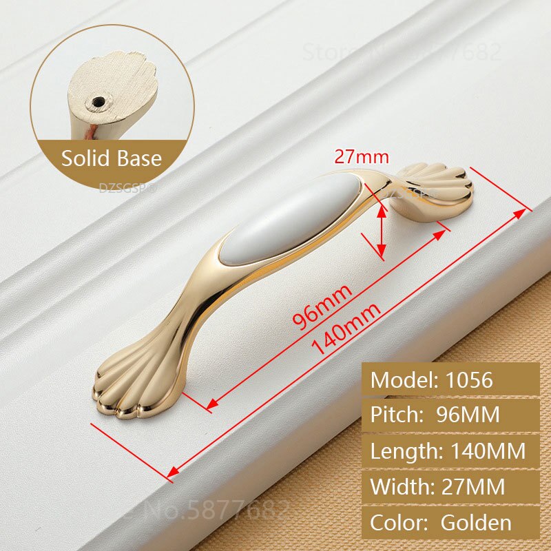 Closet Wardrobe Pull Zinc Alloy Ceramic European Gold Ivory White Diamond Cabinet Kitchen Knob Drawer Cupboard Handle: 1030-96