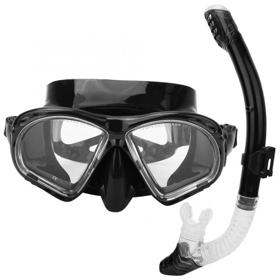 full face Adults Anti-fog Diving Face Mask Swim Goggles All Dry Snorkel Breathing Tube Snorkeling Equipment water sports: Black