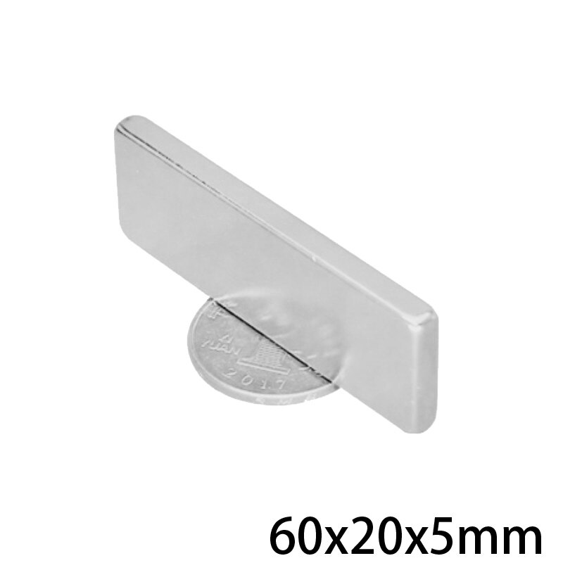 Imanes potentes de neodimio 60x20x5 de 60mm x 20mm N35 de 1 a 10 Uds. Imán de neodimio 60x20x5mm imanes permanentes de neodimio 60x20x5mm imán de hoja grande