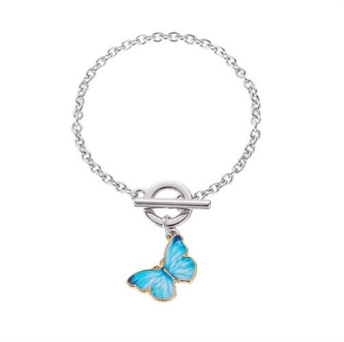 Blue Butterfly Bracelets Personality Aesthetic Butterfly OT Buckle Titanium Steel Chain For Women Girl Bff Lovers Jewelry: Light Blue