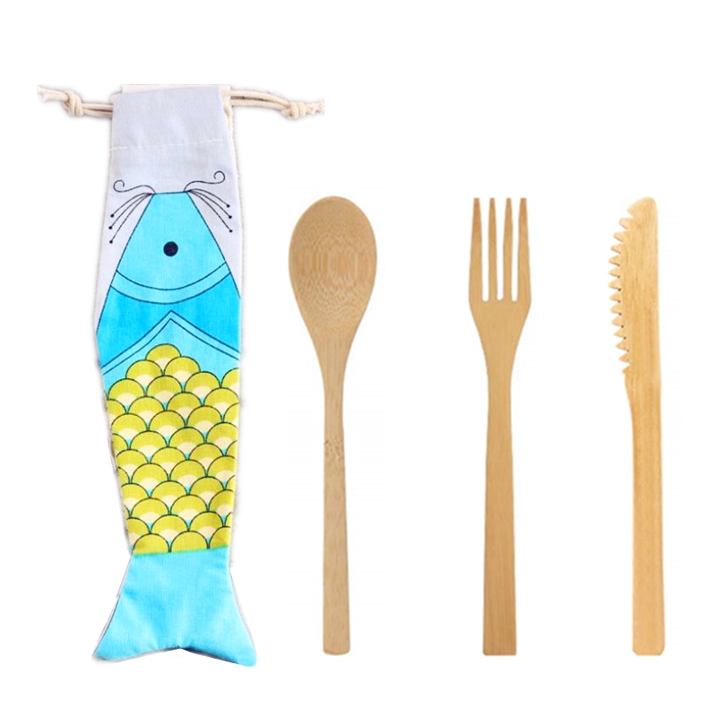 Couverts en bois, réutilisables, couverts de voyage, cuillère fourchette et paille de bambou, ustensiles de table: B1