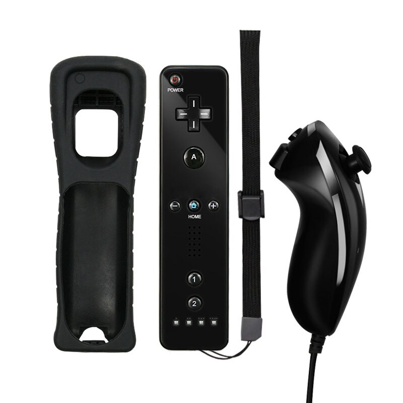 Without Motion Plus Controller For Wii Wireless Games Remote Nunchuck For Wii 2 in 1 Bluetooth Game Controle Silicone Soft Case: with nunchuck-Black