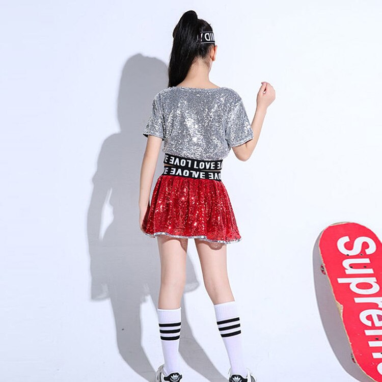 Trajes de baile de Jazz para niña, Ropa de baile en el escenario, de Hip hop, trajes de baile con lentejuelas