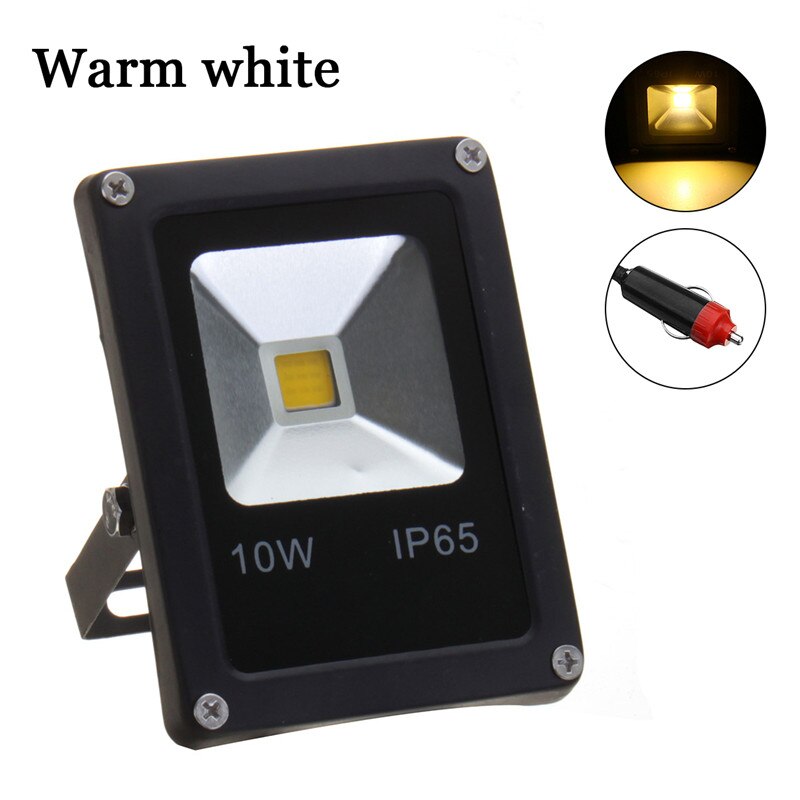 10W DC12V LED Flood Light Work Lamp Car Charger Waterproof IP65 Outdoor Lighting for Camping Travel: Warm White