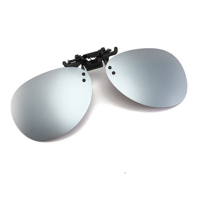 Unisex Polarized Clip On Flap Up Sunglasses UV400 Protection Glasses Men Women Driving Goggle Night Vision Fishing Goggle: Sliver