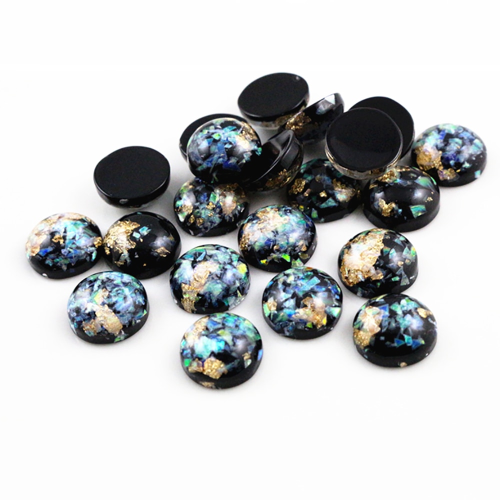 Mode 40 Pcs 8 Mm 10 Mm 12 Mm Zwarte Kleuren Ingebouwde Metalen Folie Plat Hars cabochons Cameo