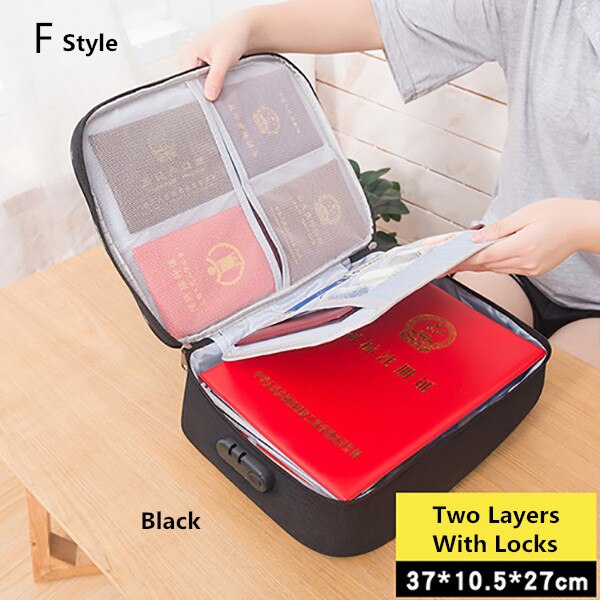 Large Capacity Briefcase Document Bag Passport Wallet Card Organizer Waterproof Storage Pack Business Travel Goods Accessories: F Black