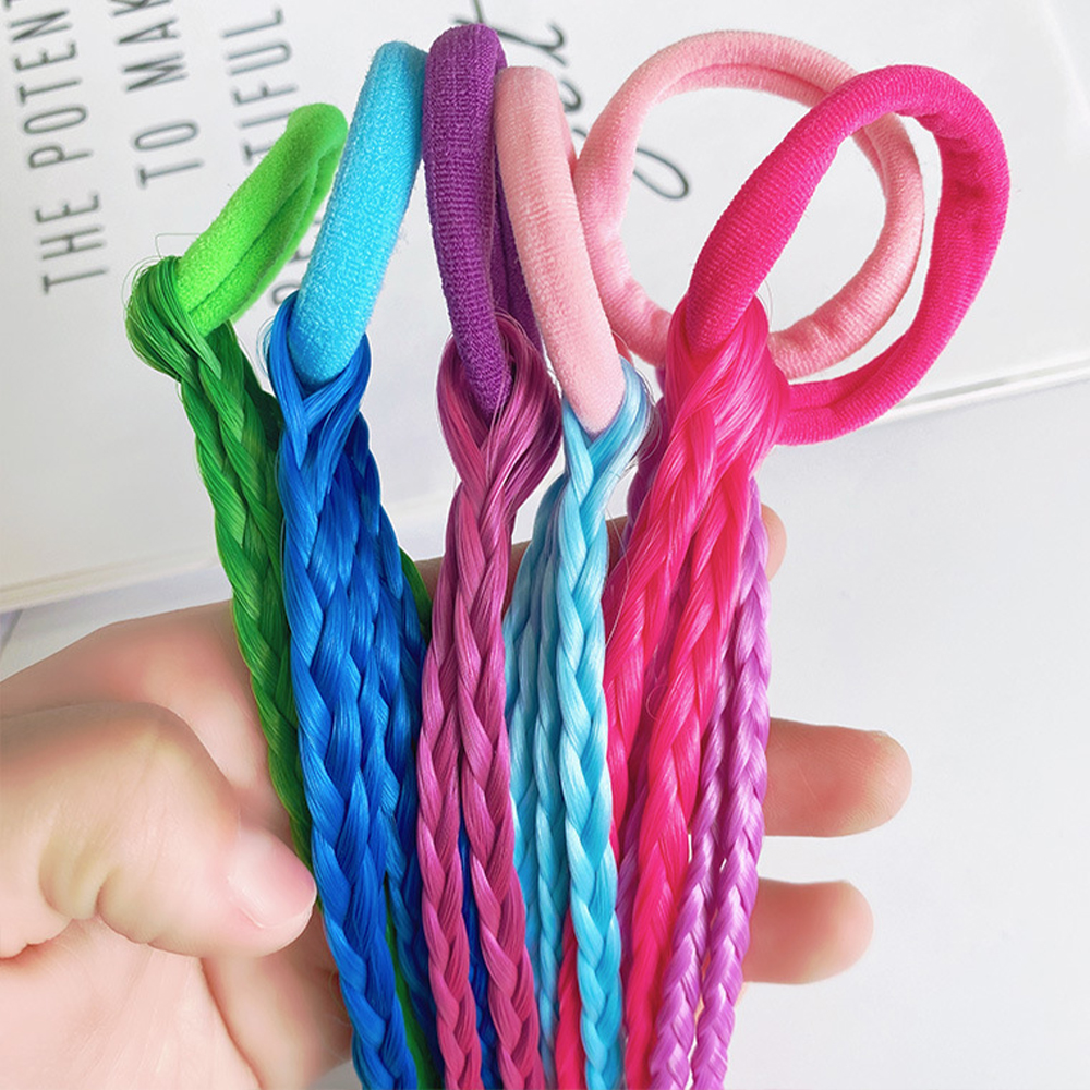 Extensiones de cabello con trenzas coloridas sintéticas con bandas de goma, coleta trenzada de arcoíris, accesorios para el cabello para niñas