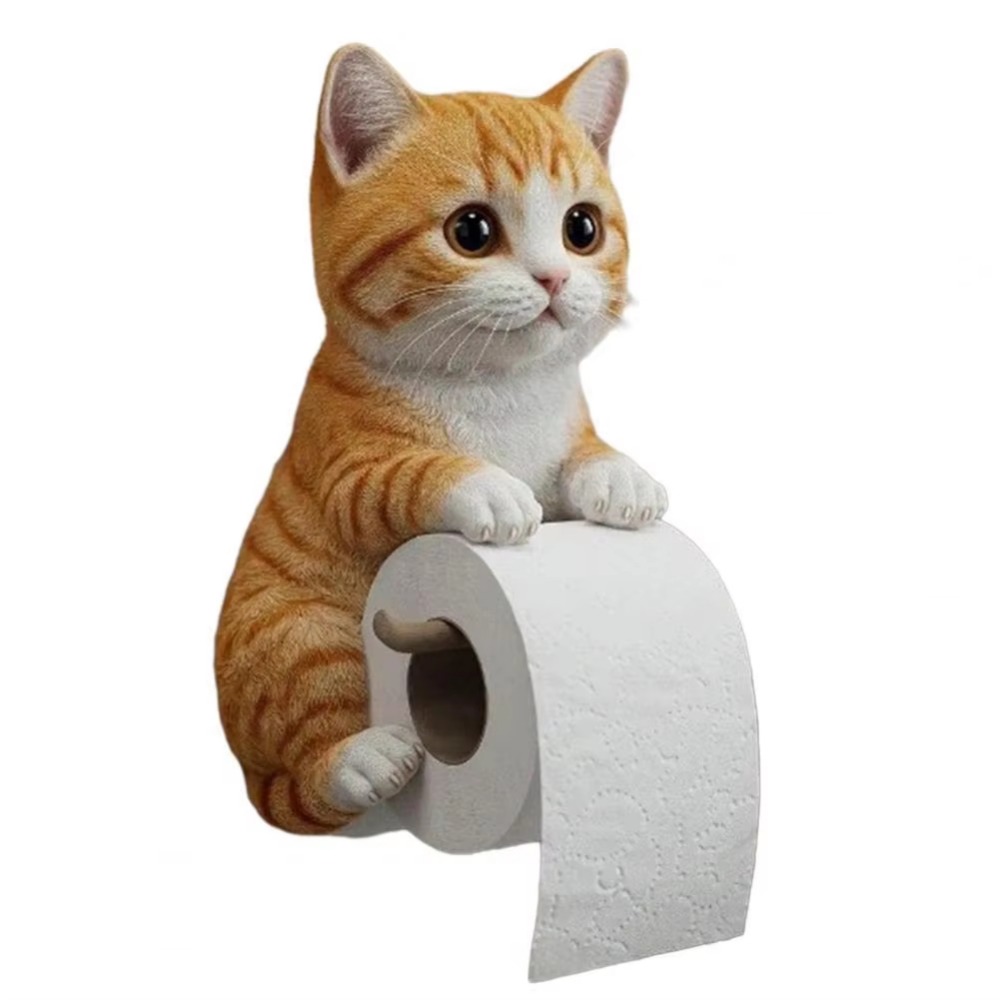 Soporte de papel higiénico 3D con forma de gato, instalación sencilla, portarrollos realista montado en la pared, multifuncional, ahorro de espacio: Gris oscuro