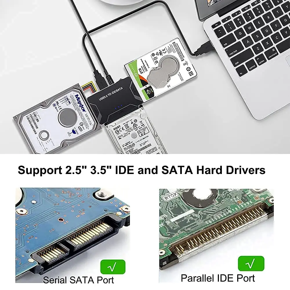 USB 3.0 zu SATA IDE Festplattenadapter Konverterkabel für 3,5 2,5 Zoll HDD/SSD CD DVD Rom CD-RW 3 in 1 IDE SATA Kabeladapter
