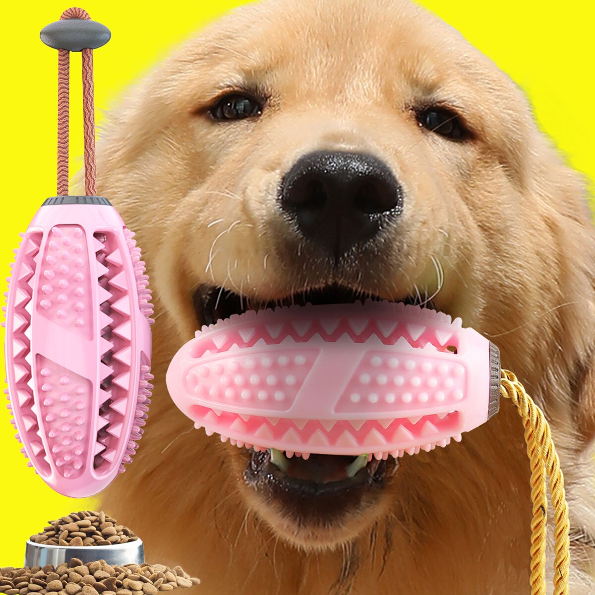Populært gummikong hundelegetøj til fransk bulldog hundetænder børste hund tygge kugle interaktivt kæledyr legetøj labrador tænder rengøringsværktøj: Lyserød / 14 x 6.5cm