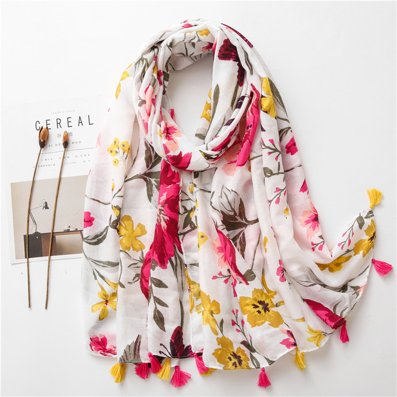 Foulard en coton imprimé de fleurs pour femmes, écharpe fine et respirante, longue, Hijab musulman, châles et enveloppes: 3