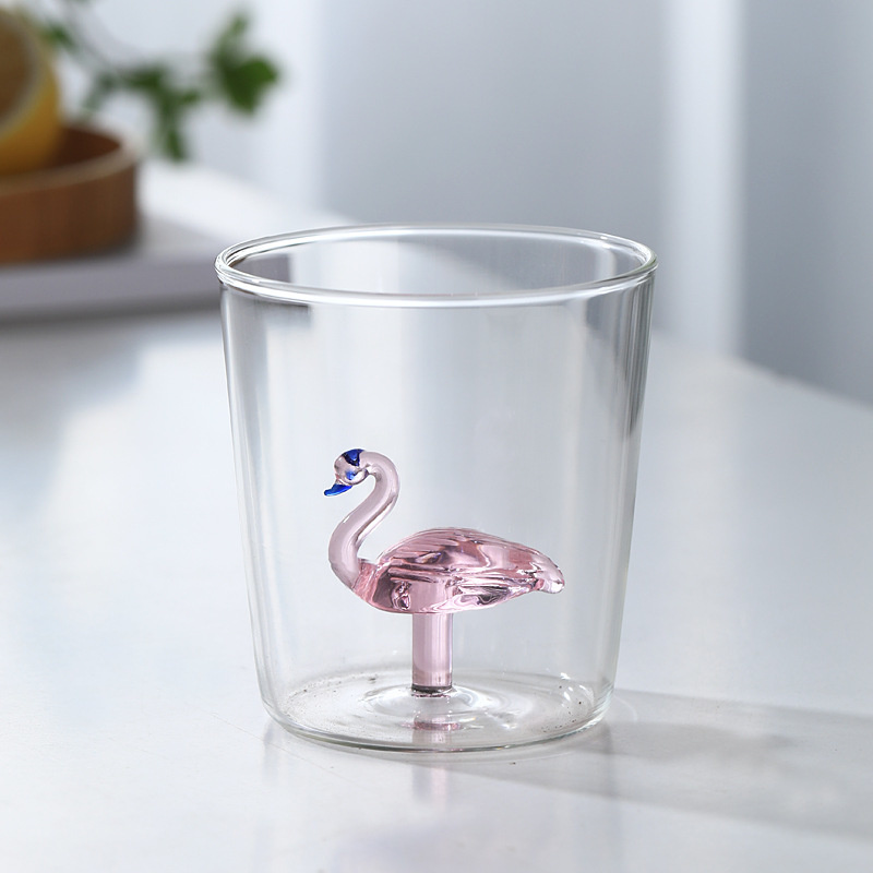 3D Animal Glass Water Cup Cute Modeling Household Simple Glass Coffee Juice Drink Milk Cup Home Desktop Accessories: Flamingo