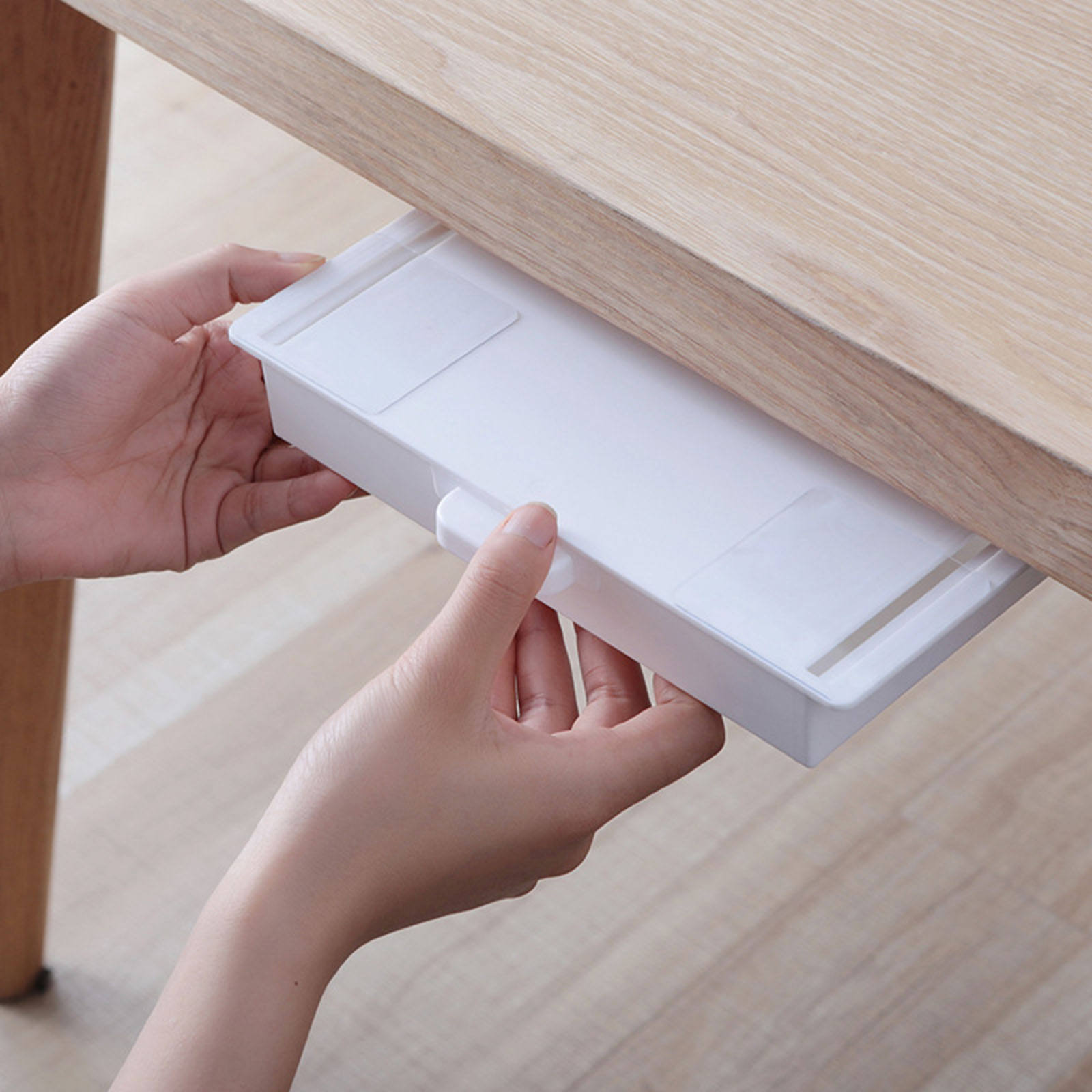 Hidden Box Self Sticky Durable Plastic Saving Space for Sundries Organizer Cabinet Finishing Box Office School: White