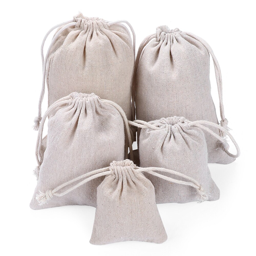 1/Pcs Handmade Cotton Plain Candy Organizer Bags Drawstring Pouch Sack Food Storage Wedding Kitchen Favor Storage Bags
