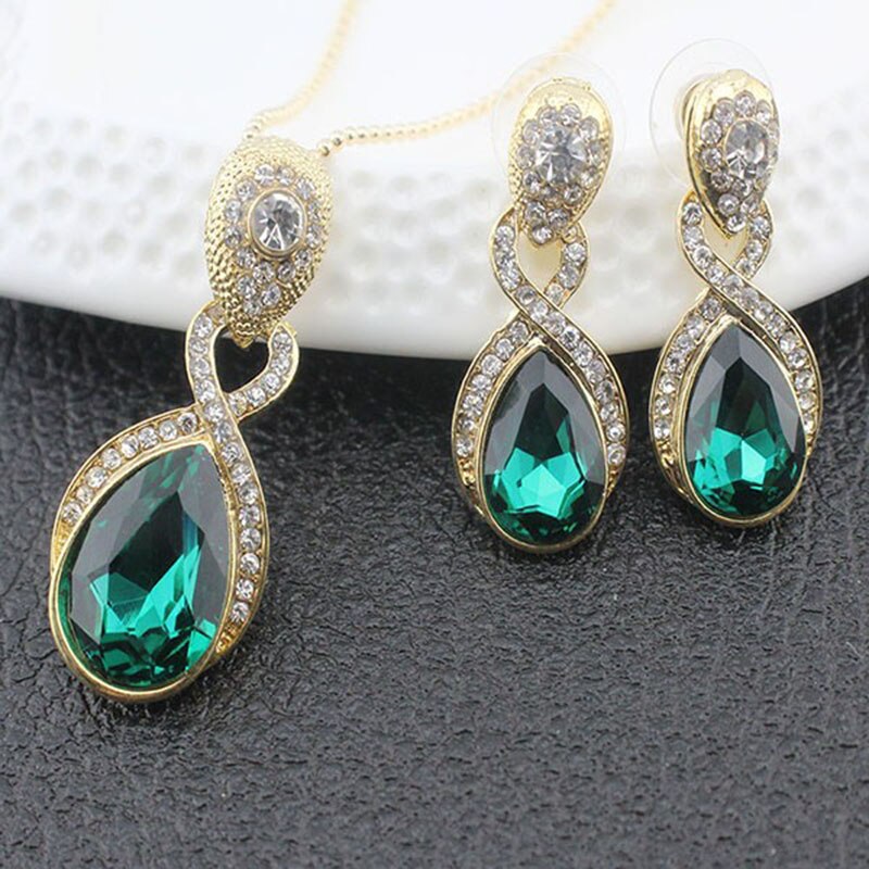 Crystalline Azuria Sieradenset voor dames, bruiloft, sieradenset met halsketting en oorbellen voor bruid, met zirkoniasteentjes, bruidsmeisjessieraden