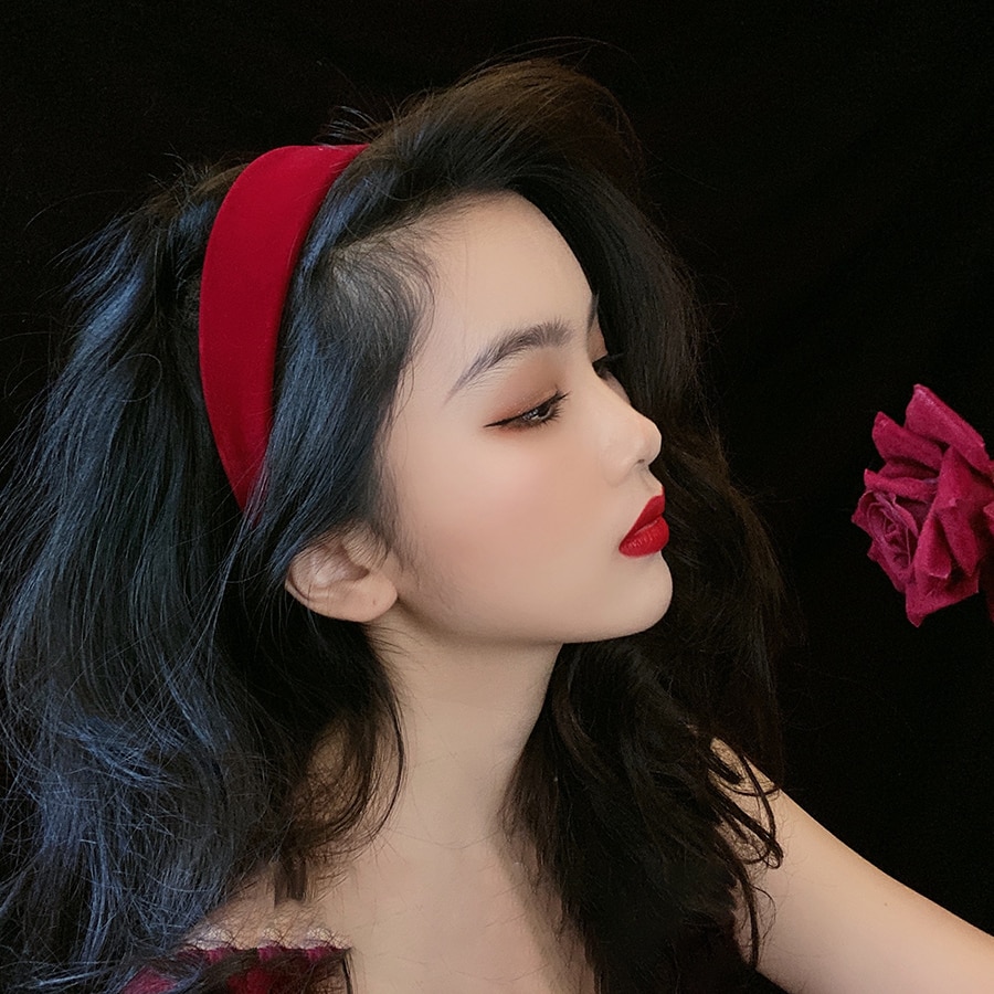 Diadema de terciopelo para mujer, diadema de Lazo Rojo de vino negro, bandanas de franela, de Color sólido coletero, accesorios de pelo elegantes