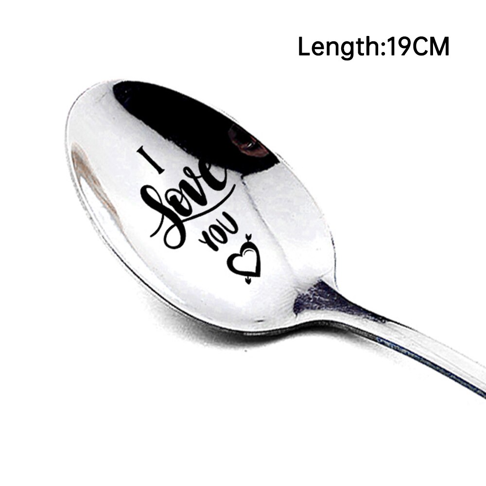 Valentine Dessert Spoon Household Use Teaspoon Year Coffee Spoon Lettering Long Handle Coffee Tea Ice Cream Tableware: 1